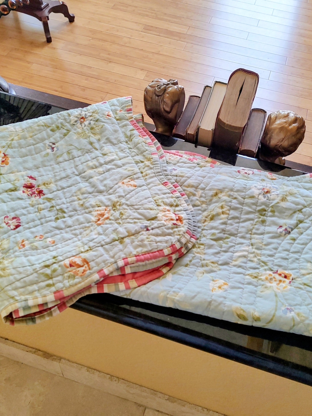 Waverly Pastel Floral Quilted Scalloped Queen Shams with Pink Trim